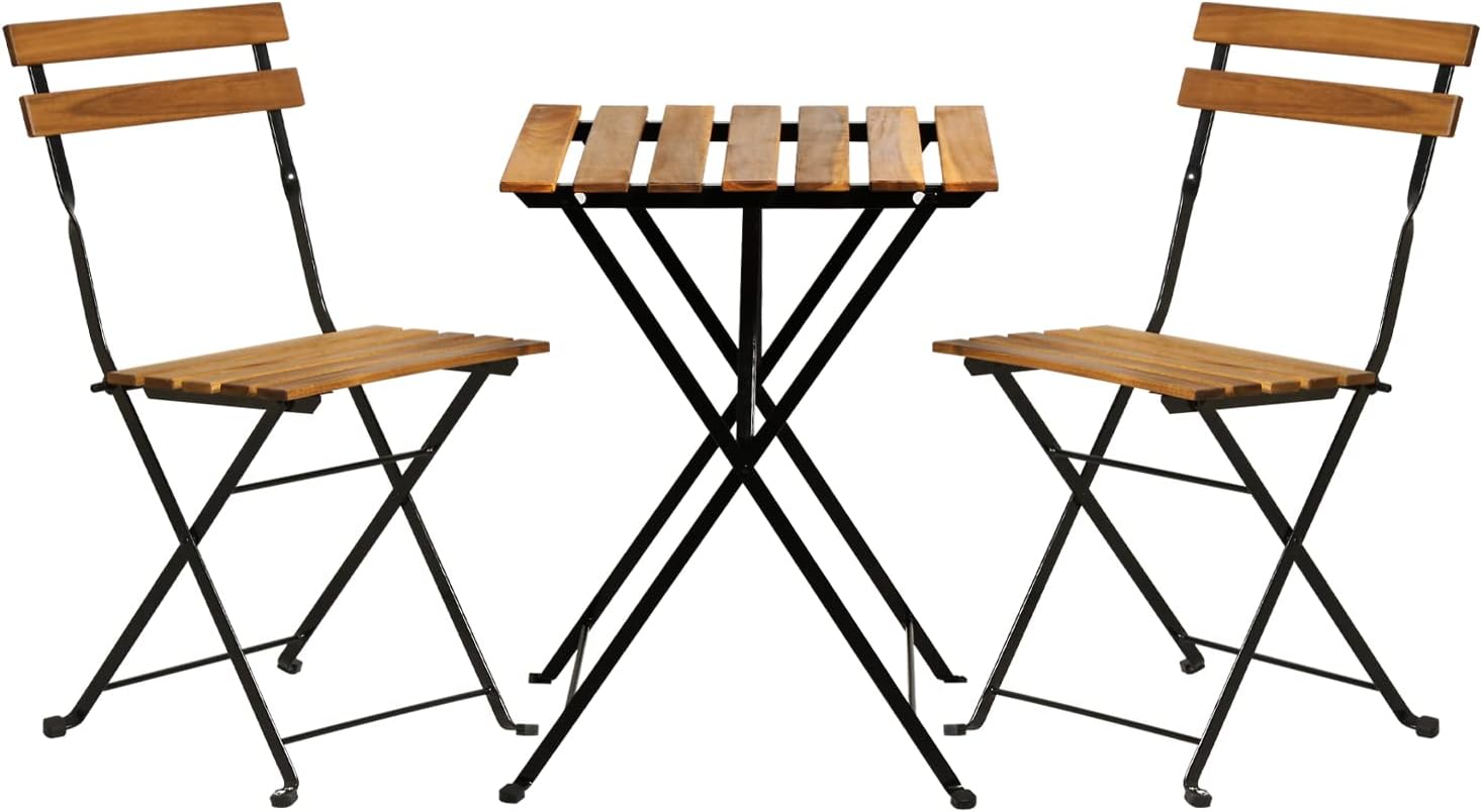 Bistro Table Set - طقم بيسترو خشبي طبيعي قابل للطي