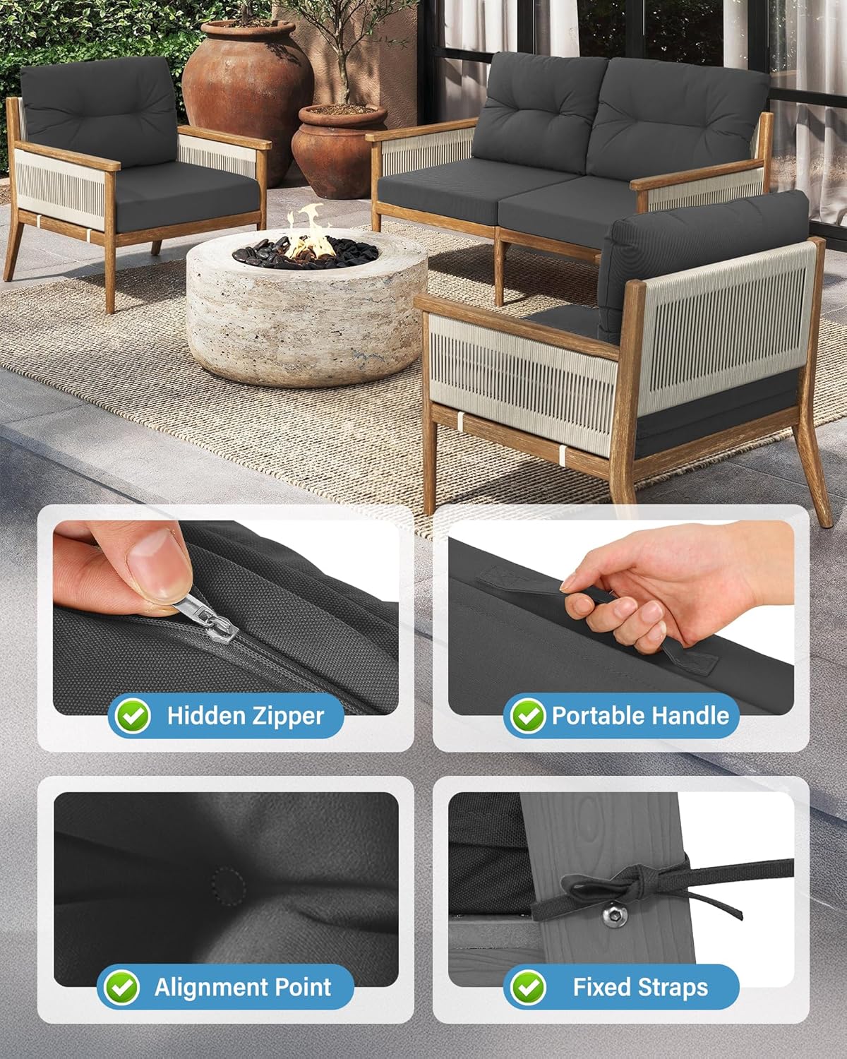 مجموعة وسائد رمادية داكنة لأثا - مراجعة Outdoor Furniture Cushions 24 X 24 وسعره